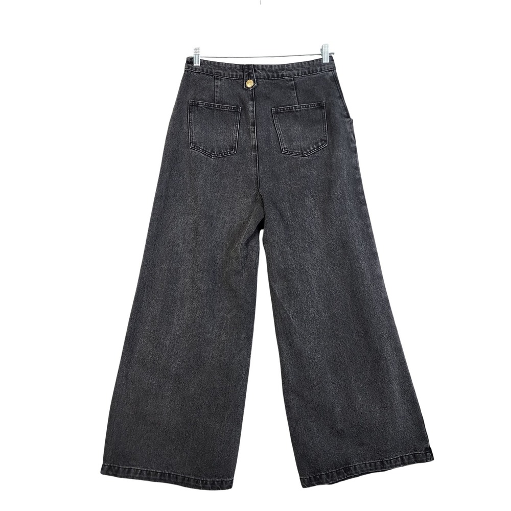 Vestique Womens Wide Leg Sailor Jeans Large Washed Black Gold Buttons High Rise - Picture 4 of 15